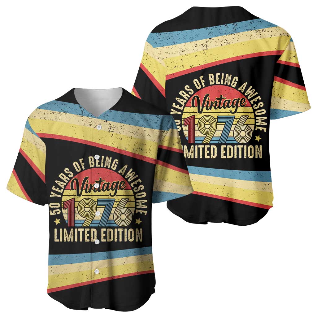 Vintage 1976 Birthday Celebration Baseball Jersey 50th Birthday for Him - Retro Distressed Stripe Pattern