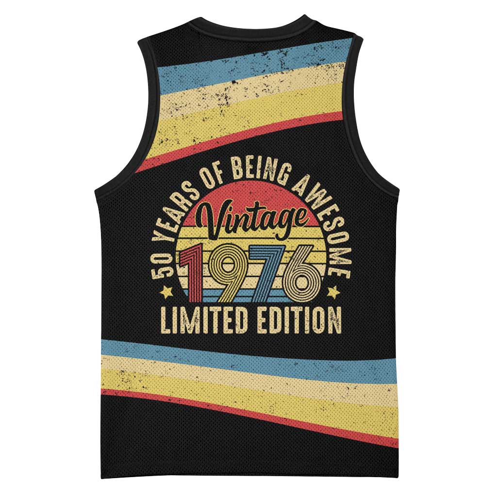 Vintage 1976 Birthday Celebration Basketball Jersey 50th Birthday for Him - Retro Distressed Stripe Pattern