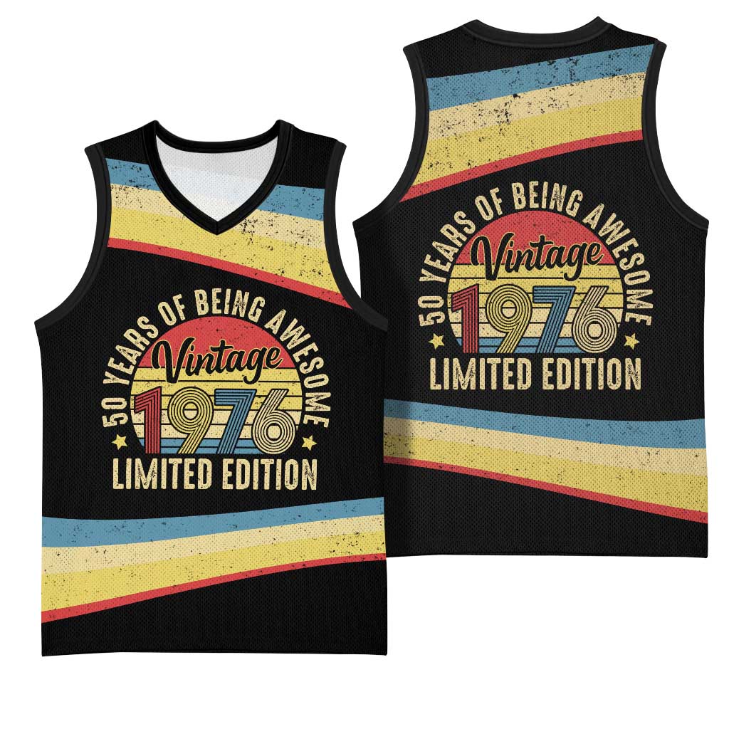 Vintage 1976 Birthday Celebration Basketball Jersey 50th Birthday for Him - Retro Distressed Stripe Pattern