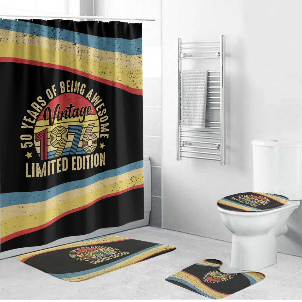 Vintage 1976 Birthday Celebration Bathroom Set 50th Birthday for Him - Retro Distressed Stripe Pattern