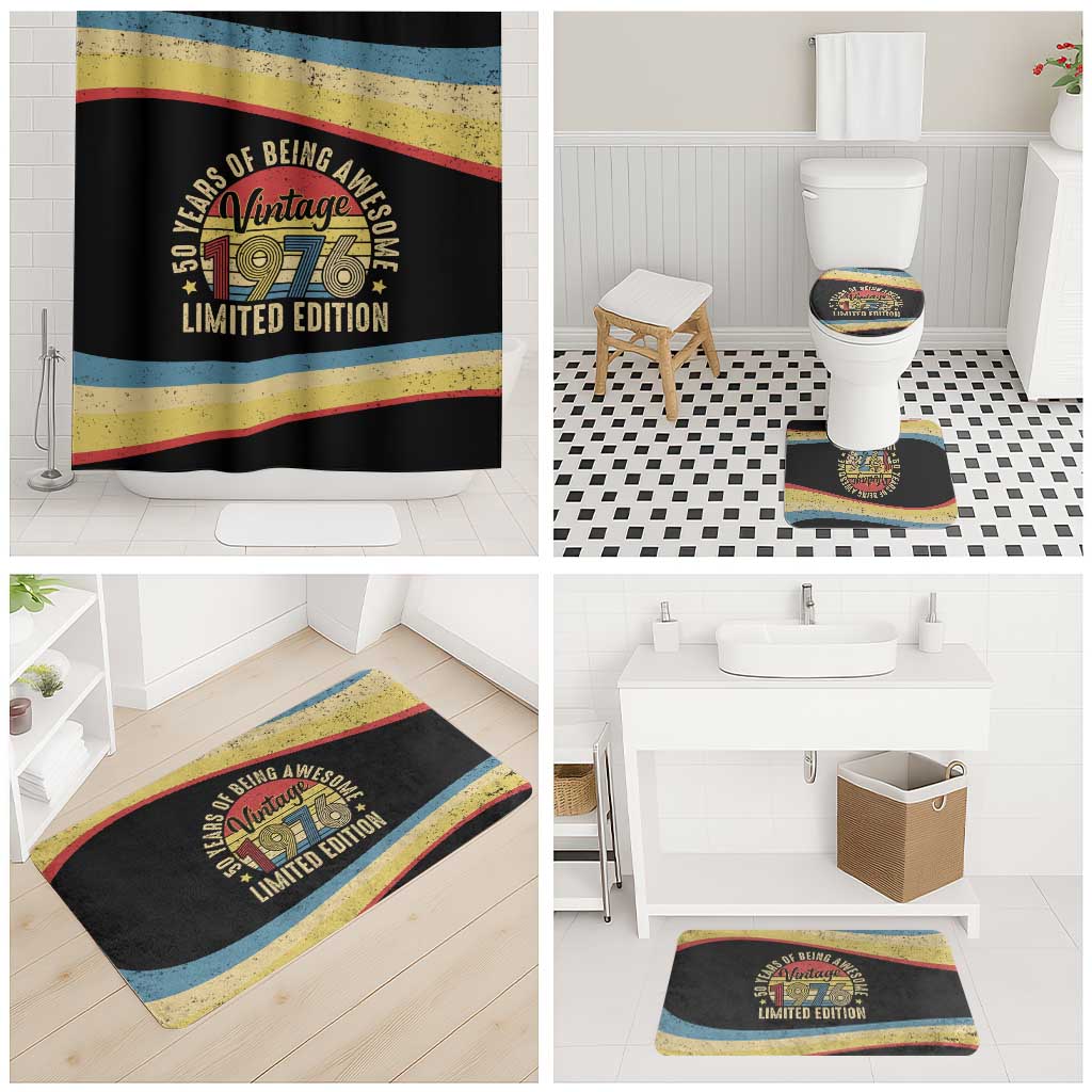 Vintage 1976 Birthday Celebration Bathroom Set 50th Birthday for Him - Retro Distressed Stripe Pattern