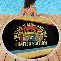 Vintage 1976 Birthday Celebration Beach Blanket 50th Birthday for Him - Retro Distressed Stripe Pattern