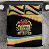 Vintage 1976 Birthday Celebration Bedding Set 50th Birthday for Him - Retro Distressed Stripe Pattern