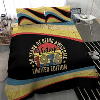 Vintage 1976 Birthday Celebration Bedding Set 50th Birthday for Him - Retro Distressed Stripe Pattern