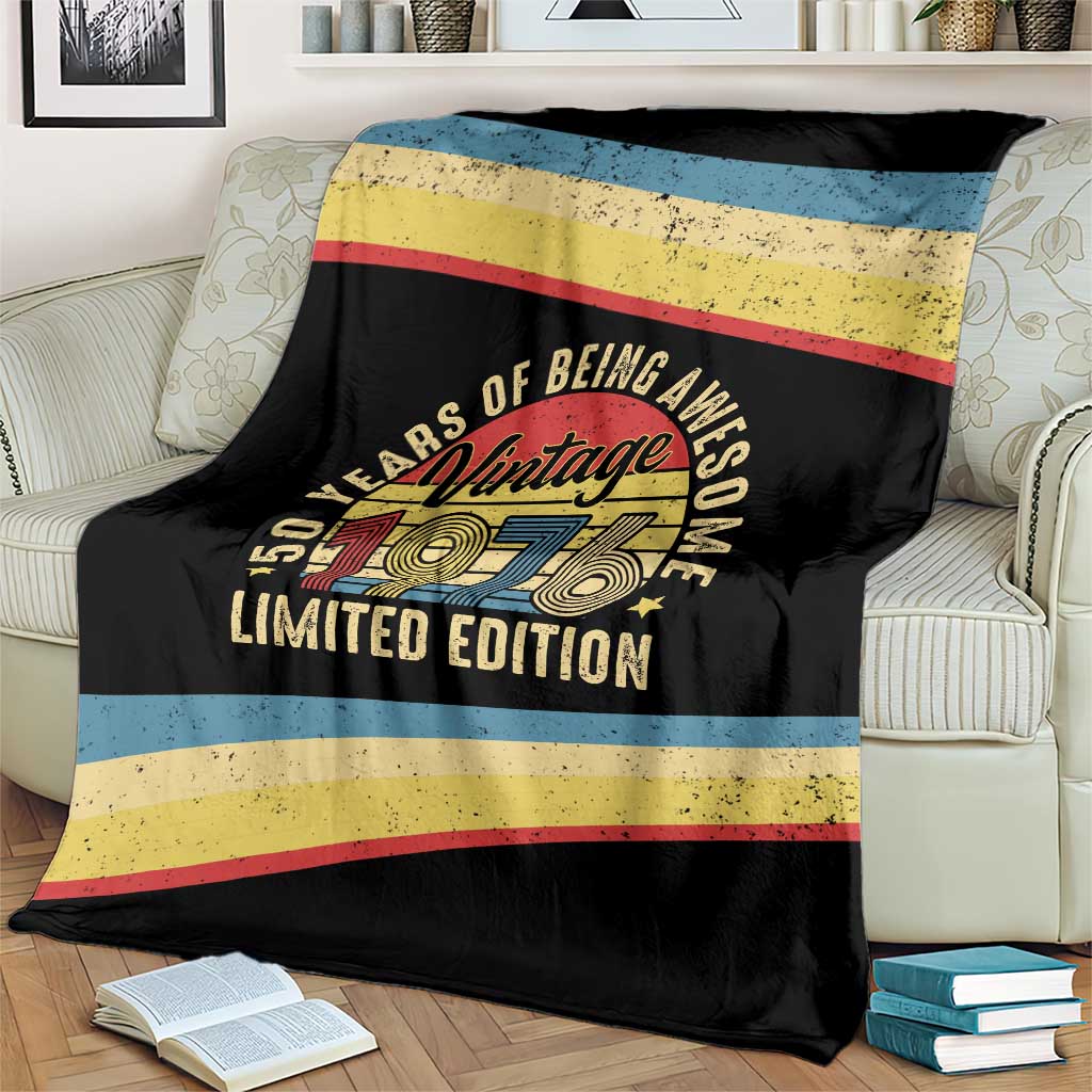 Vintage 1976 Birthday Celebration Blanket 50th Birthday for Him - Retro Distressed Stripe Pattern