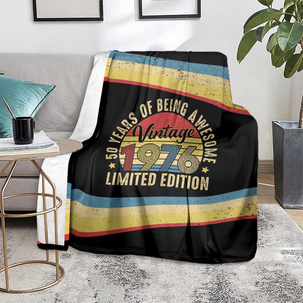 Vintage 1976 Birthday Celebration Blanket 50th Birthday for Him - Retro Distressed Stripe Pattern