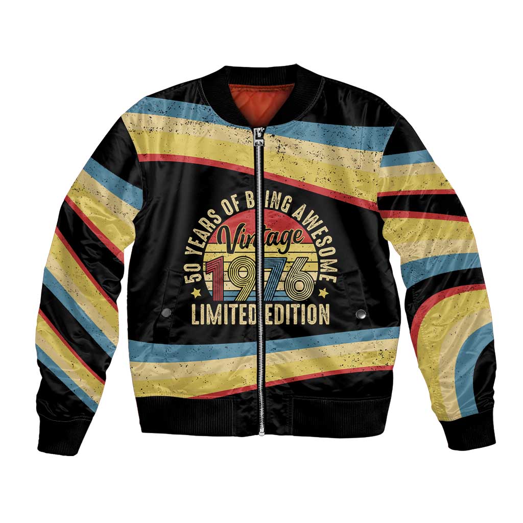 Vintage 1976 Birthday Celebration Bomber Jacket 50th Birthday for Him - Retro Distressed Stripe Pattern