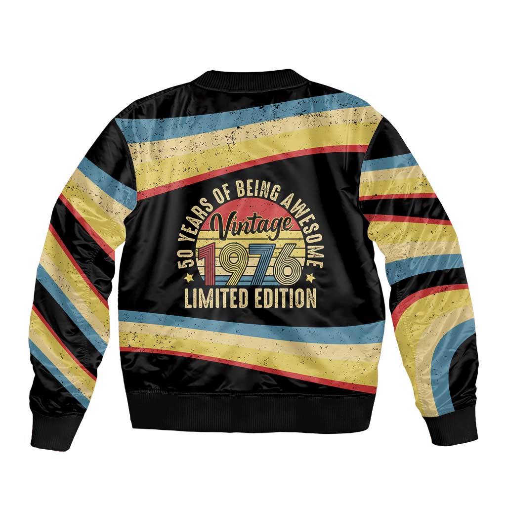 Vintage 1976 Birthday Celebration Bomber Jacket 50th Birthday for Him - Retro Distressed Stripe Pattern