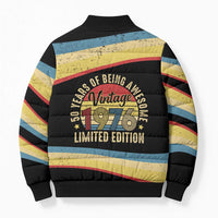 Vintage 1976 Birthday Celebration Bomber Puffer Jacket 50th Birthday for Him - Retro Distressed Stripe Pattern