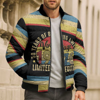 Vintage 1976 Birthday Celebration Bomber Puffer Jacket 50th Birthday for Him - Retro Distressed Stripe Pattern