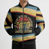 Vintage 1976 Birthday Celebration Bomber Puffer Jacket 50th Birthday for Him - Retro Distressed Stripe Pattern