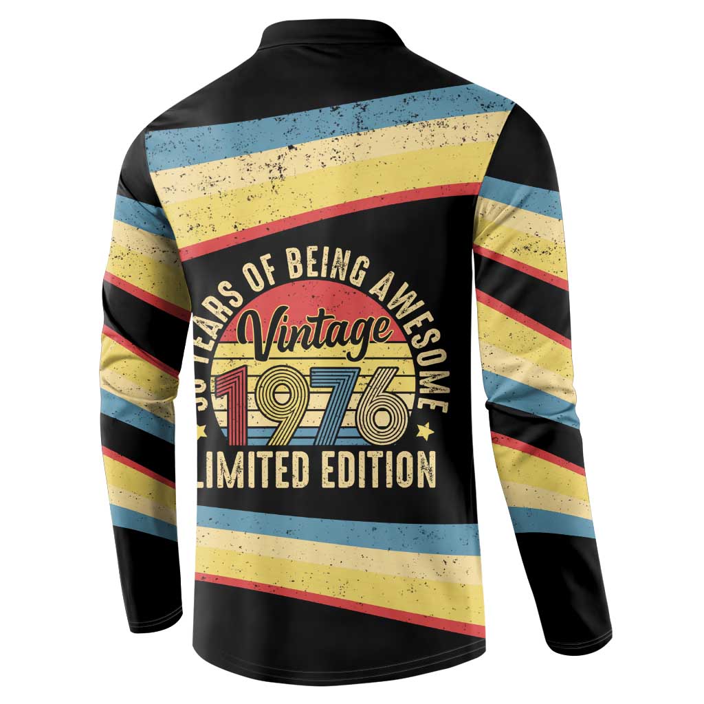 Vintage 1976 Birthday Celebration Button Sweatshirt 50th Birthday for Him - Retro Distressed Stripe Pattern