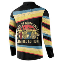 Vintage 1976 Birthday Celebration Button Sweatshirt 50th Birthday for Him - Retro Distressed Stripe Pattern