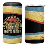 Vintage 1976 Birthday Celebration 4 in 1 Can Cooler Tumbler 50th Birthday for Him - Retro Distressed Stripe Pattern