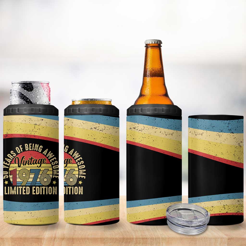 Vintage 1976 Birthday Celebration 4 in 1 Can Cooler Tumbler 50th Birthday for Him - Retro Distressed Stripe Pattern