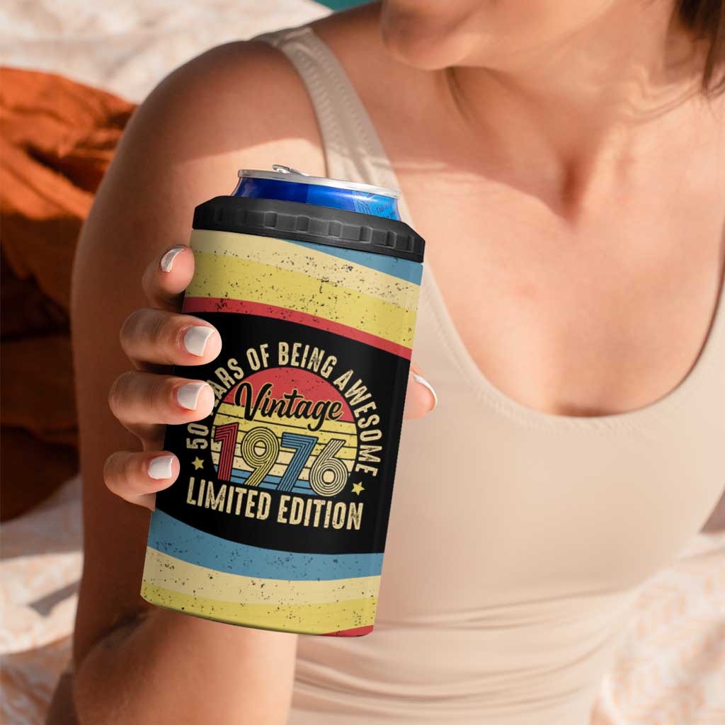 Vintage 1976 Birthday Celebration 4 in 1 Can Cooler Tumbler 50th Birthday for Him - Retro Distressed Stripe Pattern