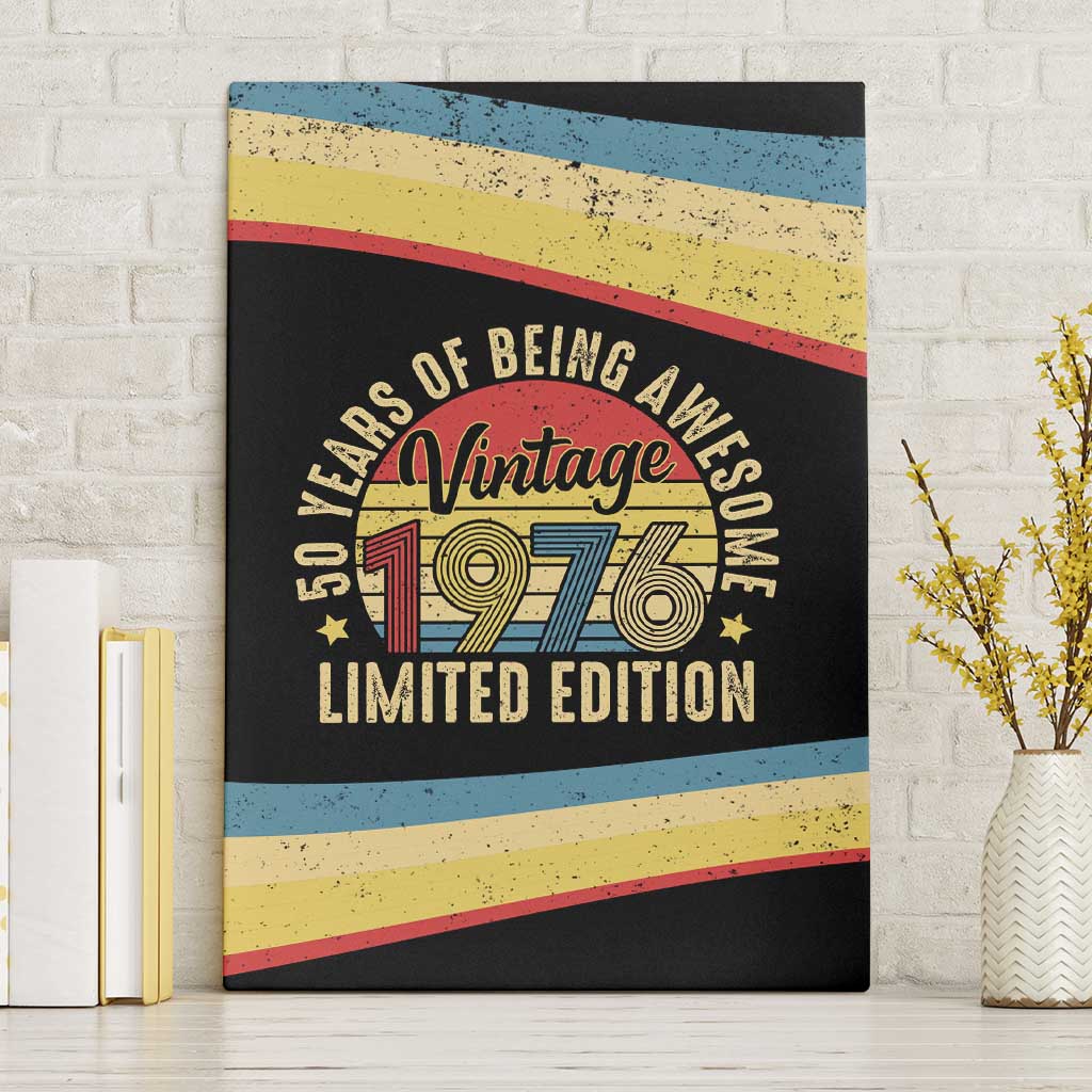 Vintage 1976 Birthday Celebration Canvas Wall Art 50th Birthday for Him - Retro Distressed Stripe Pattern