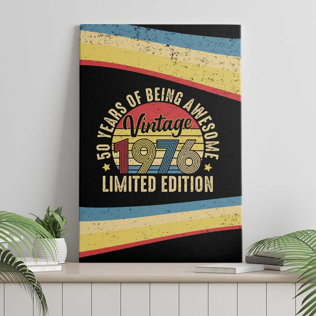 Vintage 1976 Birthday Celebration Canvas Wall Art 50th Birthday for Him - Retro Distressed Stripe Pattern
