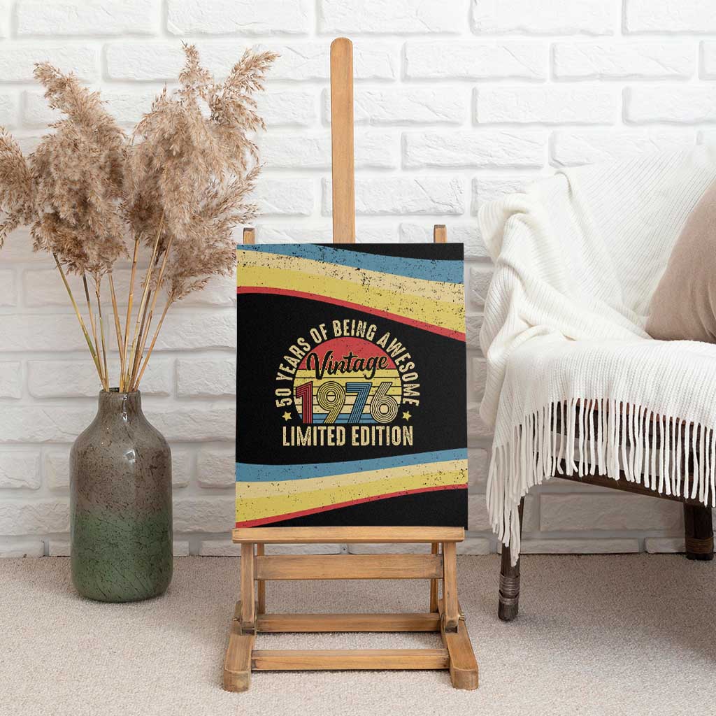 Vintage 1976 Birthday Celebration Canvas Wall Art 50th Birthday for Him - Retro Distressed Stripe Pattern
