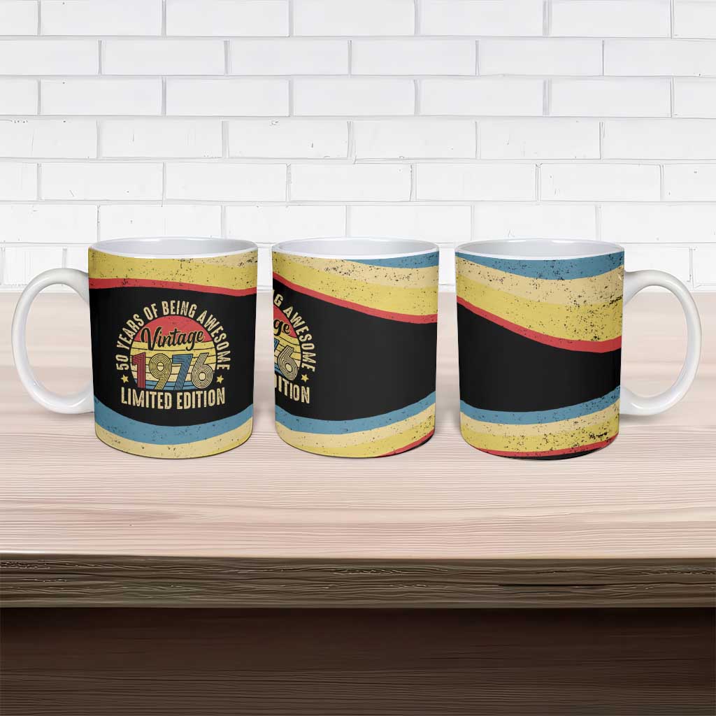 Vintage 1976 Birthday Celebration Ceramic Mug 50th Birthday for Him - Retro Distressed Stripe Pattern