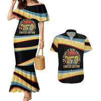 Vintage 1976 Birthday Celebration Couples Matching Mermaid Dress and Hawaiian Shirt 50th Birthday for Him - Retro Distressed Stripe Pattern