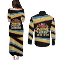 Vintage 1976 Birthday Celebration Couples Matching Puletasi and Long Sleeve Button Shirt 50th Birthday for Him - Retro Distressed Stripe Pattern