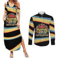 Vintage 1976 Birthday Celebration Couples Matching Summer Maxi Dress and Long Sleeve Button Shirt 50th Birthday for Him - Retro Distressed Stripe Pattern