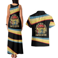 Vintage 1976 Birthday Celebration Couples Matching Tank Maxi Dress and Hawaiian Shirt 50th Birthday for Him - Retro Distressed Stripe Pattern