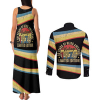 Vintage 1976 Birthday Celebration Couples Matching Tank Maxi Dress and Long Sleeve Button Shirt 50th Birthday for Him - Retro Distressed Stripe Pattern