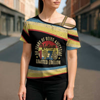 Vintage 1976 Birthday Celebration Cross Shoulder Shirt 50th Birthday for Him - Retro Distressed Stripe Pattern