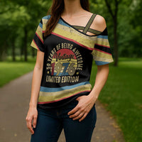 Vintage 1976 Birthday Celebration Cross Shoulder Shirt 50th Birthday for Him - Retro Distressed Stripe Pattern
