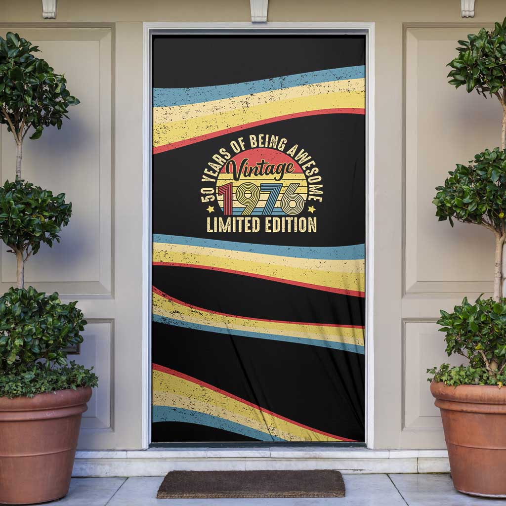 Vintage 1976 Birthday Celebration Door Cover 50th Birthday for Him - Retro Distressed Stripe Pattern