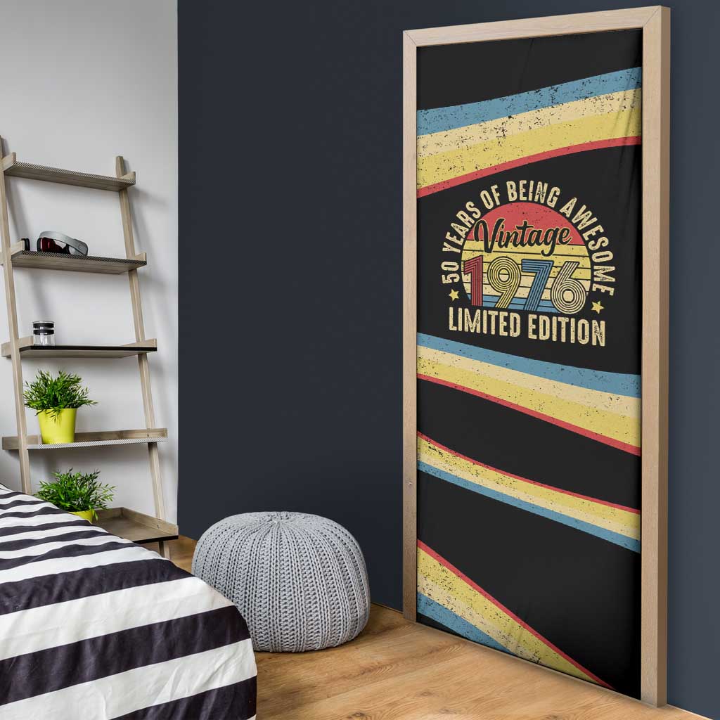 Vintage 1976 Birthday Celebration Door Cover 50th Birthday for Him - Retro Distressed Stripe Pattern