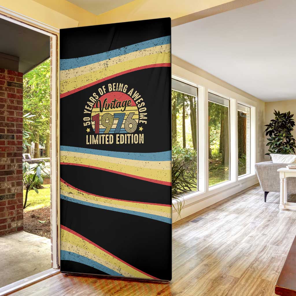 Vintage 1976 Birthday Celebration Door Cover 50th Birthday for Him - Retro Distressed Stripe Pattern