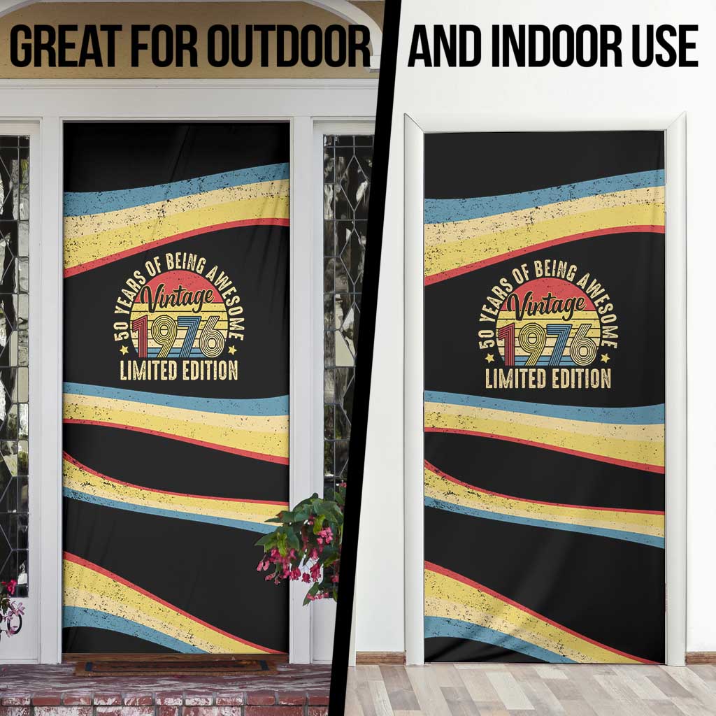 Vintage 1976 Birthday Celebration Door Cover 50th Birthday for Him - Retro Distressed Stripe Pattern