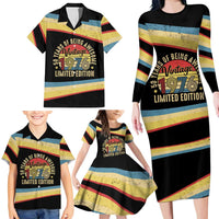 Vintage 1976 Birthday Celebration Family Matching Long Sleeve Bodycon Dress and Hawaiian Shirt 50th Birthday for Him - Retro Distressed Stripe Pattern