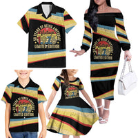 Vintage 1976 Birthday Celebration Family Matching Off The Shoulder Long Sleeve Dress and Hawaiian Shirt 50th Birthday for Him - Retro Distressed Stripe Pattern