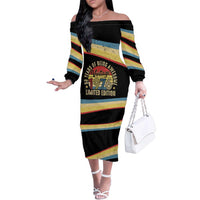 Vintage 1976 Birthday Celebration Family Matching Off The Shoulder Long Sleeve Dress and Hawaiian Shirt 50th Birthday for Him - Retro Distressed Stripe Pattern