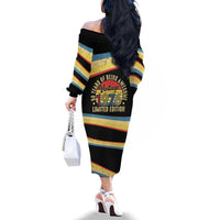Vintage 1976 Birthday Celebration Family Matching Off The Shoulder Long Sleeve Dress and Hawaiian Shirt 50th Birthday for Him - Retro Distressed Stripe Pattern