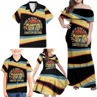 Vintage 1976 Birthday Celebration Family Matching Off Shoulder Maxi Dress and Hawaiian Shirt 50th Birthday for Him - Retro Distressed Stripe Pattern