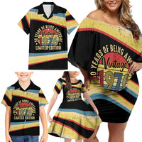 Vintage 1976 Birthday Celebration Family Matching Off Shoulder Short Dress and Hawaiian Shirt 50th Birthday for Him - Retro Distressed Stripe Pattern