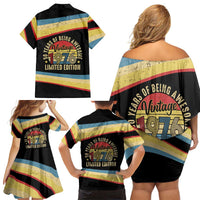 Vintage 1976 Birthday Celebration Family Matching Off Shoulder Short Dress and Hawaiian Shirt 50th Birthday for Him - Retro Distressed Stripe Pattern