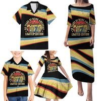 Vintage 1976 Birthday Celebration Family Matching Puletasi and Hawaiian Shirt 50th Birthday for Him - Retro Distressed Stripe Pattern