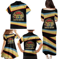 Vintage 1976 Birthday Celebration Family Matching Puletasi and Hawaiian Shirt 50th Birthday for Him - Retro Distressed Stripe Pattern