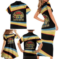 Vintage 1976 Birthday Celebration Family Matching Short Sleeve Bodycon Dress and Hawaiian Shirt 50th Birthday for Him - Retro Distressed Stripe Pattern