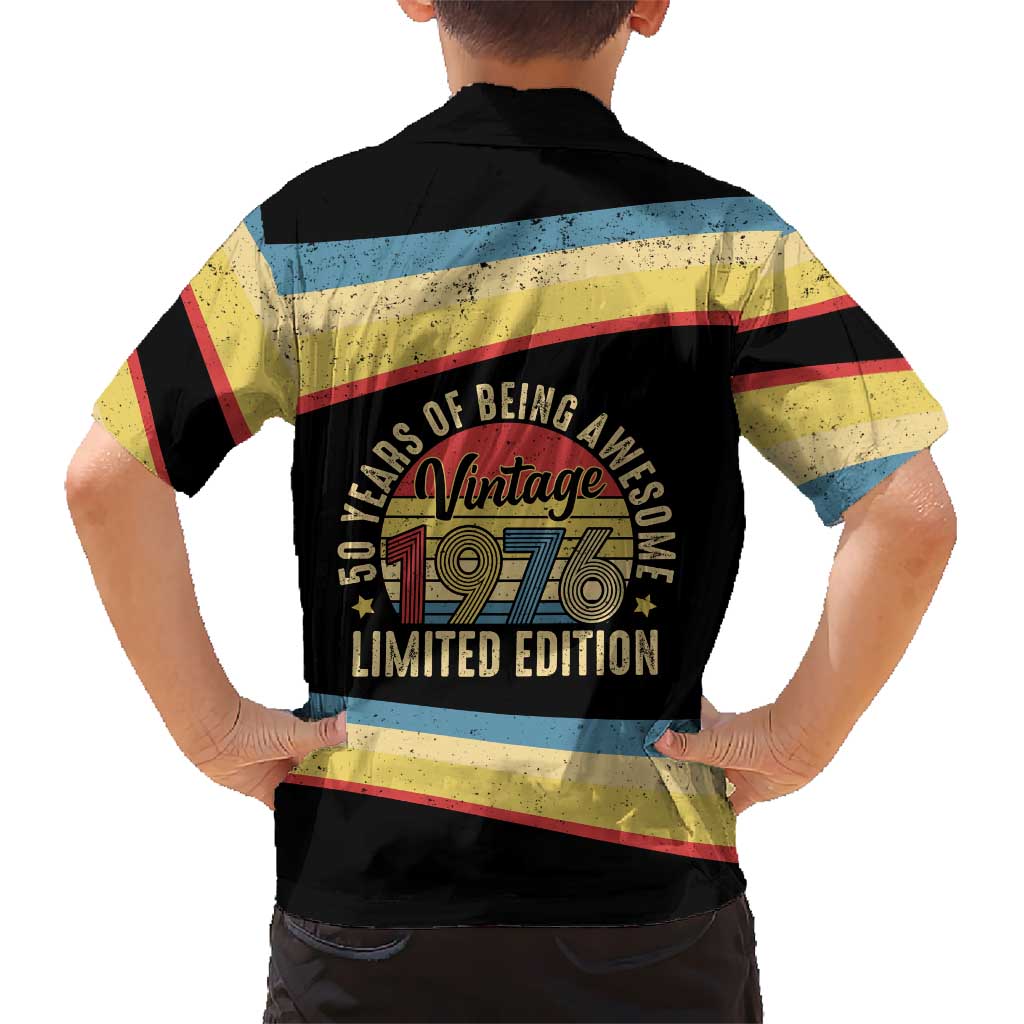 Vintage 1976 Birthday Celebration Family Matching Summer Maxi Dress and Hawaiian Shirt 50th Birthday for Him - Retro Distressed Stripe Pattern