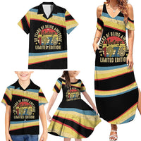 Vintage 1976 Birthday Celebration Family Matching Summer Maxi Dress and Hawaiian Shirt 50th Birthday for Him - Retro Distressed Stripe Pattern