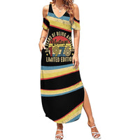 Vintage 1976 Birthday Celebration Family Matching Summer Maxi Dress and Hawaiian Shirt 50th Birthday for Him - Retro Distressed Stripe Pattern