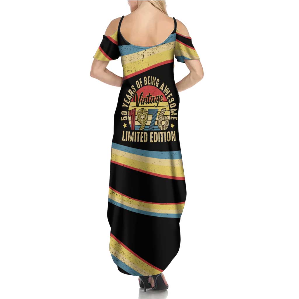 Vintage 1976 Birthday Celebration Family Matching Summer Maxi Dress and Hawaiian Shirt 50th Birthday for Him - Retro Distressed Stripe Pattern