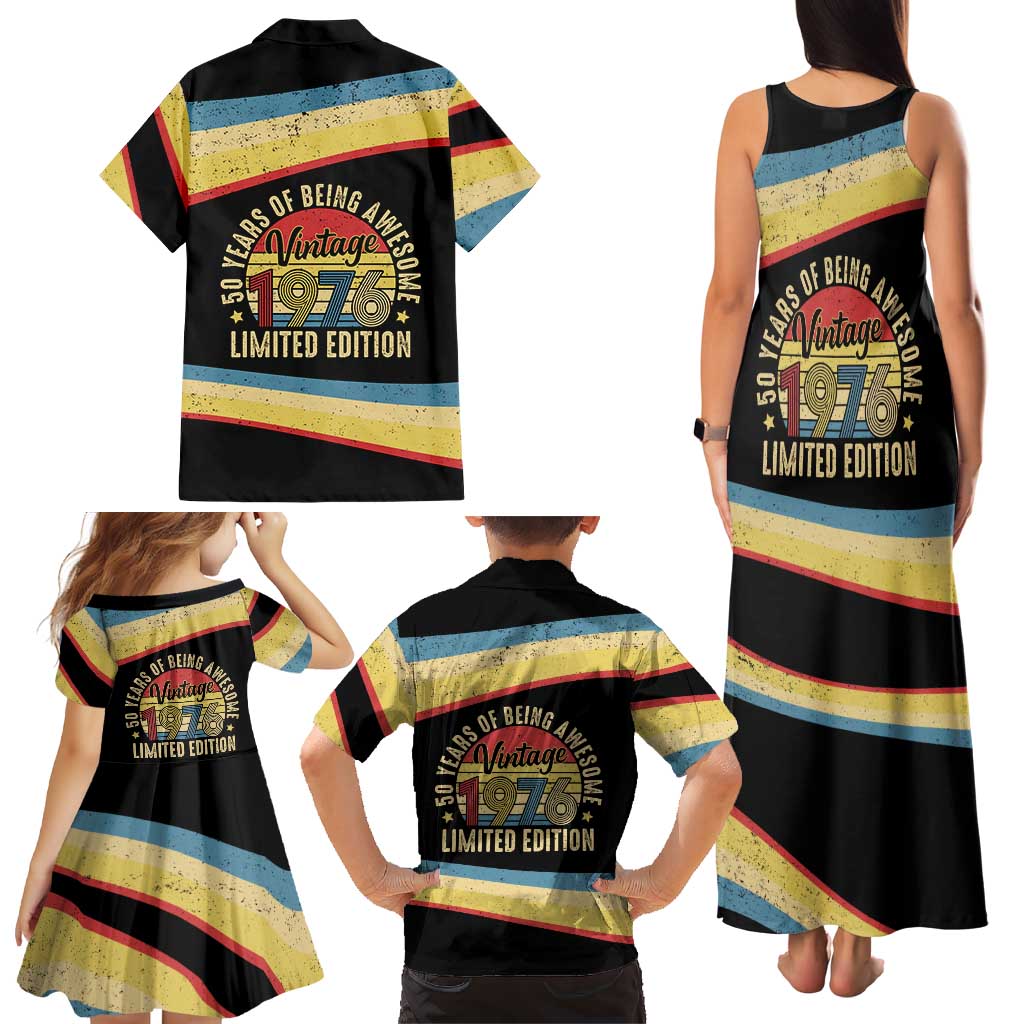 Vintage 1976 Birthday Celebration Family Matching Tank Maxi Dress and Hawaiian Shirt 50th Birthday for Him - Retro Distressed Stripe Pattern